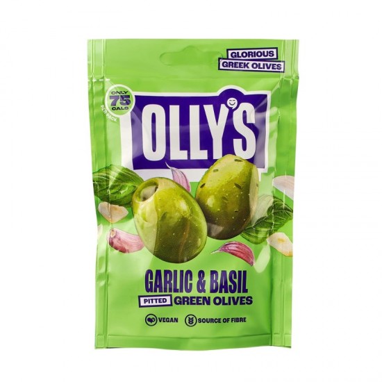 Olly's Green Olives - Garlic & Basil (12x50g)