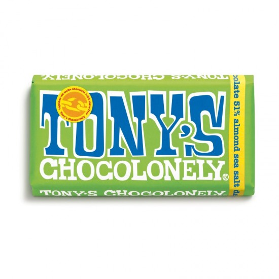 Tony's Chocolonely Bar - Dark Chocolate, Almond and Sea Salt (15x180g)