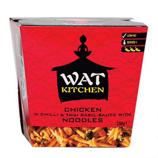 Wat Kitchen Microwave Noodle Pot - Chicken in Chilli & Thai Basil Sauce (6x250g)